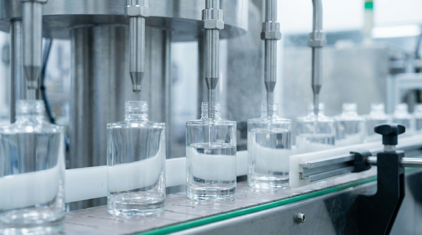 Automated perfume filling assembly line at SIRAJAURA factory ensuring high-performance production for tropical markets